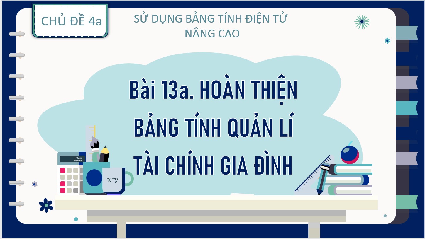Bài 13a : Hoàn thiện bảng tính quản lí tài chính gia đình